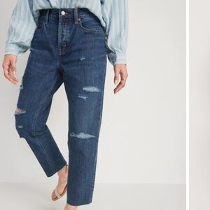 Old Navy Women 2 Blue Dark Wash High Rise Slouchy Straight Crop Denim Jeans NWT